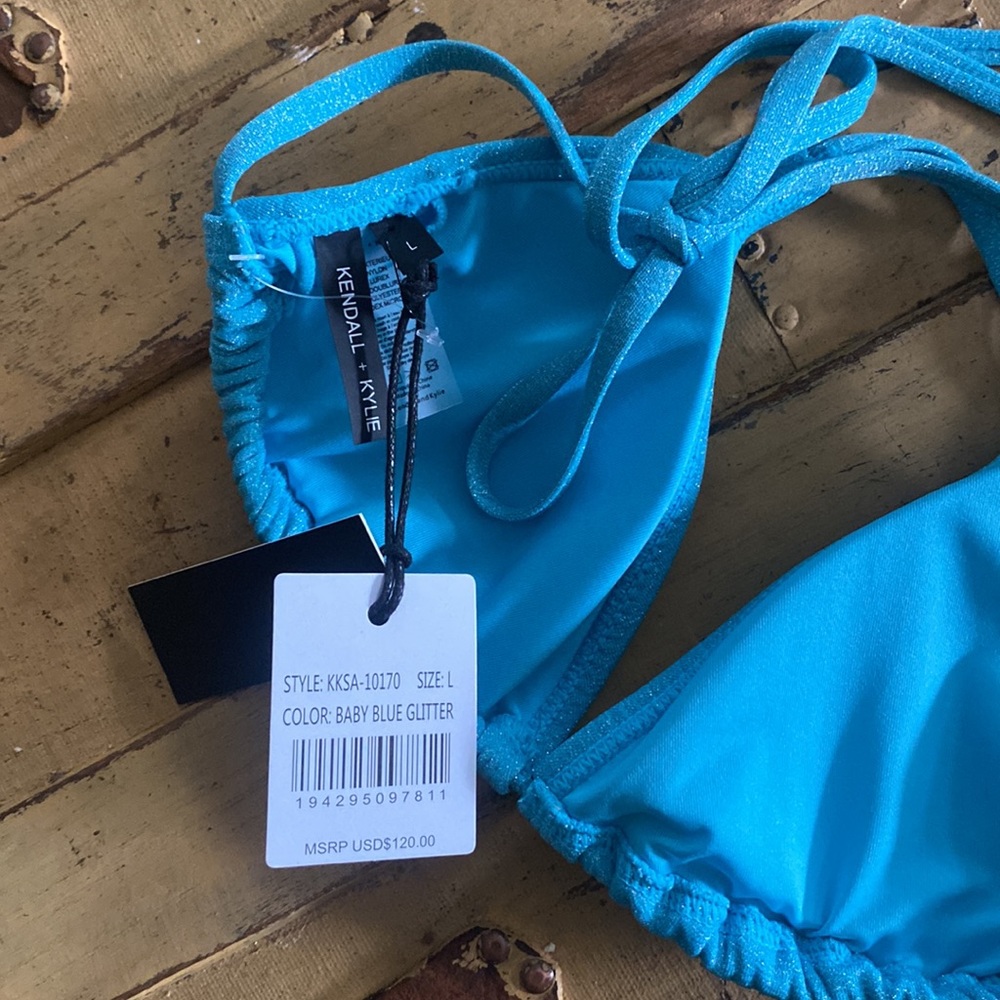 NWT KENDALL & KYLIE SWIM SPARKLE GLITTER LUREX STRING BIKINI TOP - Picture 5 of 15